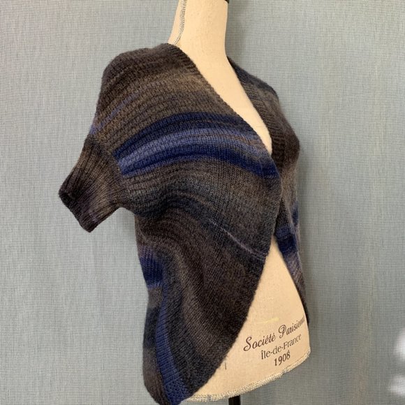 Blue Grey Striped ESPRIT Cardigan / Wool Blend Cardigan / Short Sleeve Cardigan - Picture 3 of 5